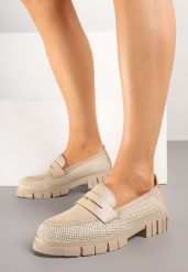 Beżowe Mokasyny z Plecioną Cholewką Halessea. Brązowe mokasyny damskie Renee. Za 129.99 zł.