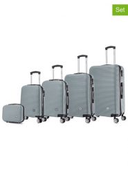 Geographical Norway 5-częściowy zestaw "Solomun" w kolorze srebrnym rozmiar: onesize. Szare walizki Geographical Norway, bez wzorów, z materiału. Za 565.99 zł.
