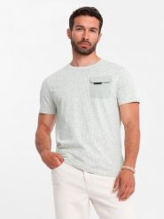 Bawełniany męski t-shirt z literowym printem i kieszonką – żółto-zielony V4 OM-TSFP-0188 - XXL. Zielone t-shirty męskie Ombre Clothing, l, bez wzorów, z bawełny, bez kołnierzyka. W wyprzedaży za 29.99 zł.