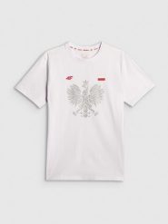 4F Koszulka kibica męska - biała L. Białe t-shirty sportowe męskie 4f, l, z dzianiny, bez ramiączek. Za 79.99 zł.