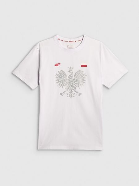 4F Koszulka kibica męska - biała L. Białe t-shirty sportowe męskie 4f, l, z dzianiny, bez ramiączek. Za 79.99 zł.