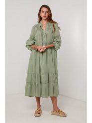 Lin Passion Sukienka w kolorze zielonym rozmiar: 40/42. Zielone sukienki damskie Lin Passion, bez wzorów, z bawełny, klasyczne, bez kołnierzyka, bez ramiączek, midi. Za 152.99 zł.