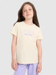 4F T-shirt regular z nadrukiem dziewczęcy - żółty 164 (13-14 lat). Żółte koszulki dziewczęce 4f, m, bez wzorów, z bawełny, bez ramiączek. W wyprzedaży za 29.99 zł.