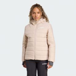 Kurtka z kapturem z ociepleniem Terrex Multi Essentials CLIMAWARM. Brązowe kurtki damskie Adidas, uniwersalny, bez wzorów, z puchu, z kapturem. W wyprzedaży za 285.35 zł.