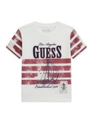 Guess Kids T-Shirt 180119 Biały Classic Fit. Białe t-shirty chłopięce Guess Kids, z aplikacjami, bez ramiączek. Za 115.00 zł.