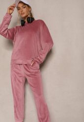 Ciemnoróżowy Komplet Dresowy z Welurowej Tkaniny Bluza i Joggery Lisarilia. Czerwone bluzy bez kaptura damskie Renee, l, z dresówki. Za 79.99 zł.