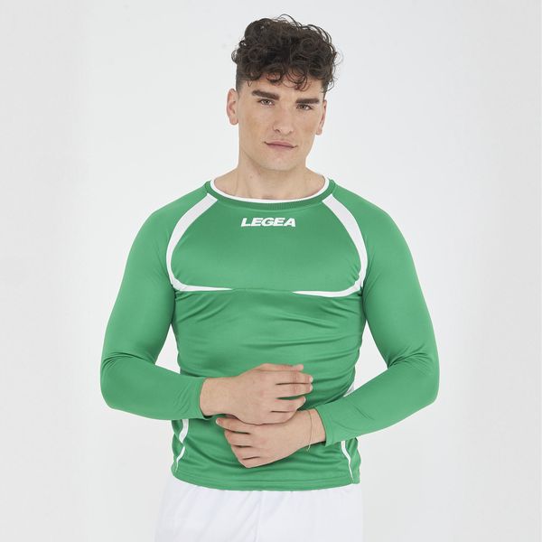 Męska koszulka do biegania z długim rękawem oddychająca zielona-biała. Białe t-shirty sportowe męskie Legea, m, z materiału, bez ramiączek, do biegania. Za 48.00 zł.
