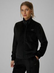 4F Bluza welurowa regular bez kaptura damska - czarna XS. Czarne bluzy bez kaptura damskie 4f, xs, bez wzorów, z materiału. Za 179.99 zł.