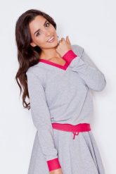 Szaro-różowa Dresowa Nierozpinana Bluza z Dekoltem V z Kontrastowymi Mankietami. Czerwone bluzy bez kaptura damskie Katrus, s, z bawełny. Za 169.00 zł.