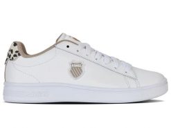 Buty sportowe - damskie - COURT SHIELD II - skóra, białe. Białe buty sportowe na co dzień damskie K-Swiss, bez wzorów, z gumy, na fitness i siłownię. Za 169.00 zł.