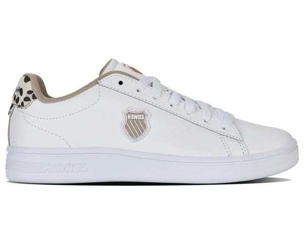 Buty sportowe - damskie - COURT SHIELD II - skóra, białe. Białe buty sportowe na co dzień damskie K-Swiss, bez wzorów, z gumy, na fitness i siłownię. Za 169.00 zł.