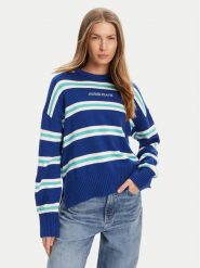 Guess Jeans Sweter W4BR09 Z3HM1 Niebieski Regular Fit. Niebieskie swetry klasyczne damskie Guess Jeans, xl, z bawełny, bez kołnierzyka. Za 329.99 zł.
