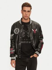 Richmond X Kurtka z imitacji skóry Meleb UMA24217GB Czarny Regular Fit. Czarne kurtki męskie RICHMOND X, m, bez wzorów, ze skóry, bez kaptura. Za 1,219.00 zł.