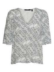Vero Moda Bluzka "Peace" w kolorze biało-czarnym rozmiar: XS. Białe bluzki damskie Vero Moda, xs, bez wzorów, z wiskozy, bez kołnierzyka, bez ramiączek. Za 35.10 zł.