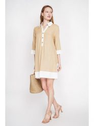 Le Jardin du Lin Lniana sukienka w kolorze beżowo-białym rozmiar: 38. Białe sukienki damskie Le jardin du lin, na co dzień, bez wzorów, ze lnu, bez kołnierzyka, bez ramiączek, mini, proste. Za 108.99 zł.