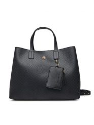 Tommy Hilfiger Torebka Th Icon Satchel Mono AW0AW18923 Czarny. Czarne torebki klasyczne damskie Tommy Hilfiger, bez wzorów, ze skóry, bez dodatków. Za 749.99 zł.