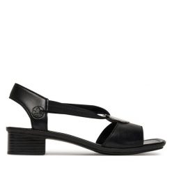 Sandały Rieker. Czarne sandały damskie Rieker, bez wzorów, bez obcasa. Za 289.99 zł.