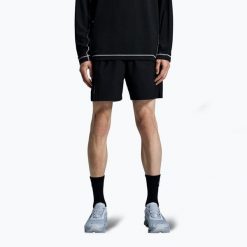 Spodenki do biegania męskie On 5" Core. Czarne szorty męskie On, z elastanu, bez kołnierzyka. Za 349.99 zł.