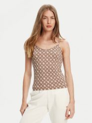 Guess Top V5YP11 MC03W Brązowy Slim Fit. Brązowe topy damskie Guess, xxs, z aplikacjami, z syntetyku, bez kołnierzyka. Za 189.99 zł.