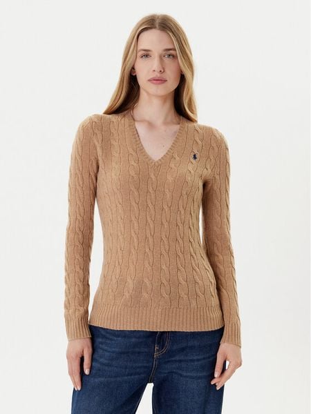 Polo Ralph Lauren Sweter 211971866002 Beżowy Slim Fit. Brązowe swetry klasyczne damskie Polo Ralph Lauren, m, z wełny, bez kołnierzyka. Za 929.99 zł.