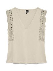 Vero Moda Bluzka w kolorze beżowym rozmiar: XS. Brązowe bluzki damskie Vero Moda, xs, bez wzorów, z bawełny, bez kołnierzyka, bez ramiączek. Za 84.21 zł.