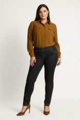 Eleganckie grafitowe spodnie Jeangaliny01 o kroju slim fit PLUS SIZE XXL OVERSIZE JESIEŃ. Szare spodnie materiałowe damskie Moda Size Plus Iwanek, bez wzorów, z bawełny, biznesowe, plus size. Za 199.90 zł.