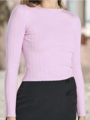Sweter w prążek - różowy. Czerwone swetry klasyczne damskie Sinsay, l, z materiału, bez kołnierzyka. W wyprzedaży za 17.99 zł.