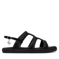 Sandały Guess. Czarne sandały damskie Guess, z aplikacjami, bez obcasa, na płaskiej podeszwie. Za 549.99 zł.