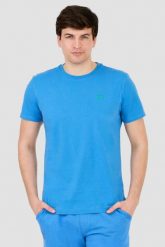 LA MARTINA Błękitny t-shirt z małym logo. Niebieskie t-shirty męskie La Martina, m, bez wzorów, bez kołnierzyka. W wyprzedaży za 159.99 zł.