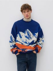 Bluza z nadrukiem - granatowy. Niebieskie bluzy bez kaptura męskie Reserved, l, z dzianiny. Za 249.99 zł.