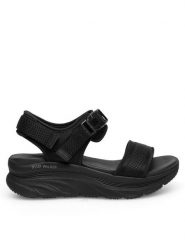 Skechers Sandały D'LUX WALKER 119824 BBK Czarny. Czarne sandały damskie Skechers, bez wzorów, z materiału, bez obcasa, na płaskiej podeszwie. Za 289.99 zł.