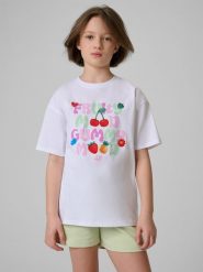 Дитячий t-shirt loose з принтом - білий. Koszulki dziewczęce 4f, bez wzorów, bez kołnierzyka. Za 579.90 zł.