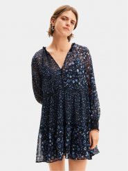 Desigual Sukienka letnia Doque 24SWVW20 Granatowy Relaxed Fit. Niebieskie sukienki damskie Desigual, na lato, s, bez wzorów, z syntetyku, bez kołnierzyka, bez ramiączek. Za 249.99 zł.