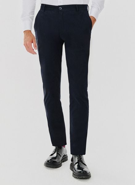 PAKO LORENTE – Gładkie spodnie męskie w kolorze granatowym. Spodnie materiałowe męskie Pako Lorente, bez wzorów, z bawełny, casualowe. Za 99.99 zł.