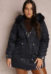 Granatowa Kurtka Parka Nylonowa Mivo. Niebieskie kurtki damskie Renee, plus size, bez wzorów, z futra. Za 119.99 zł.