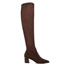 Kozaki Lasocki. Brązowe kozaki damskie Lasocki, bez obcasa, na słupku. Za 299.99 zł.