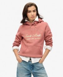 Luksusowa bluza z kapturem z metalicznym logo. Czerwone bluzy z kapturem damskie Superdry., z bawełny. Za 420.10 zł.