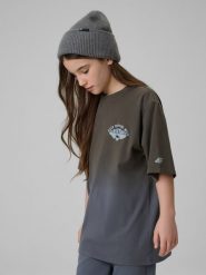 4F T-shirt loose z nadrukiem dziewczęcy - szary 122 (6-7 lat). Szare koszulki dziewczęce 4f, uniwersalny, bez wzorów, z bawełny, bez ramiączek. Za 59.99 zł.