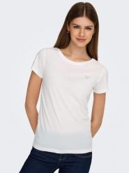 JDY Koszulka w kolorze białym rozmiar: XS. Białe bluzki damskie JDY, xs, bez wzorów, z bawełny, bez kołnierzyka, bez ramiączek. Za 32.67 zł.