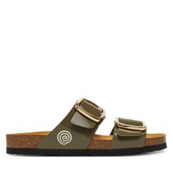 Klapki Dr. Brinkmann. Zielone klapki damskie Dr. Brinkmann, bez wzorów, bez obcasa. Za 309.99 zł.