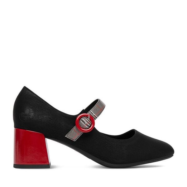 Czółenka Rieker. Czarne czółenka damskie Rieker, bez wzorów, bez obcasa. Za 319.99 zł.