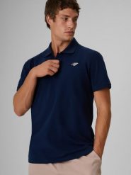 4F Koszulka polo regular męska - granatowa L. Niebieskie koszulki polo męskie 4f, l, bez wzorów, z dzianiny, bez ramiączek. Za 99.99 zł.