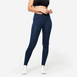 Legginsy fitness damskie Domyos slim. Niebieskie legginsy damskie DOMYOS, l, bez wzorów, z bawełny. Za 49.99 zł.