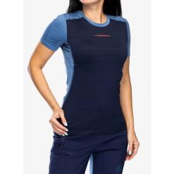 Koszulka szybkoschnąca damska La Sportiva Sunfire T-Shirt. Niebieskie bluzki sportowe damskie La Sportiva, bez kołnierzyka, bez ramiączek. Za 182.99 zł.