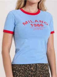 Bawełniana koszulka z napisem - niebieski. Niebieskie t-shirty damskie Sinsay, l, bez wzorów, z bawełny, bez kołnierzyka. Za 25.99 zł.