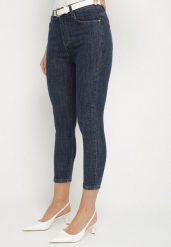Granatowe Elastyczne Jeansy Skinny 3/4 z Bawełną Avenira. Niebieskie jeansy damskie Born2be. Za 44.99 zł.