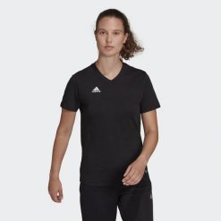 Koszulka Entrada 22. Czarne bluzki damskie Adidas, bez wzorów, sportowe, bez kołnierzyka, bez ramiączek. Za 79.00 zł.