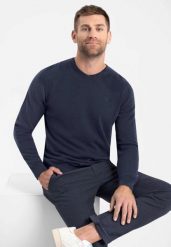Sweter z dekoltem w serek S-STIG. Niebieskie swetry męskie Volcano, l, bez wzorów, z bawełny, bez kołnierzyka. Za 139.99 zł.