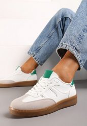 Biało-Zielone Sneakersy Tenisówki na Kauczukowej Podeszwie Ondriama. Białe trampki i tenisówki damskie Born2be, bez wzorów, z kauczuku. Za 84.99 zł.