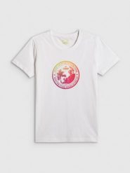 4F T-shirt regular z nadrukiem damski - biały XS. Białe t-shirty damskie 4f, xs, bez wzorów, z bawełny, bez kołnierzyka. Za 59.99 zł.